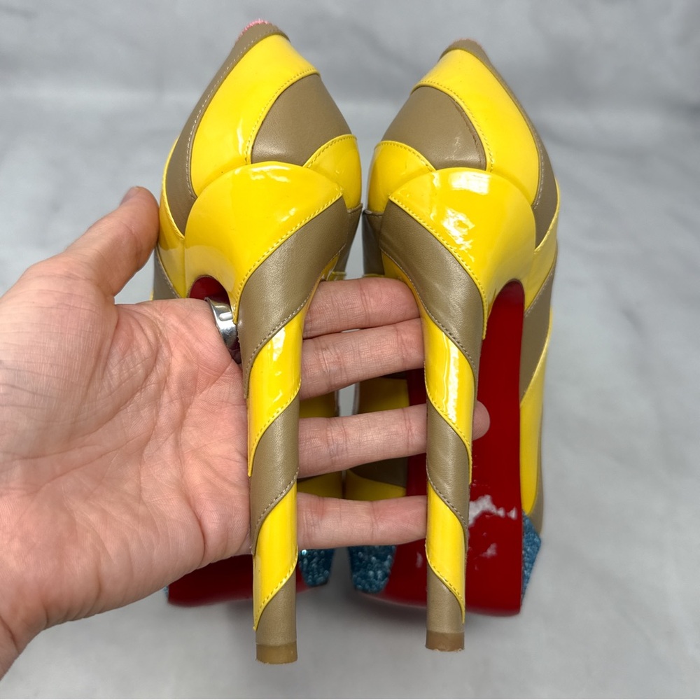 Christian Louboutin Foraine 140 Bow Striped Leather Glitter Platform Pumps Heels - Picture 10 of 16
